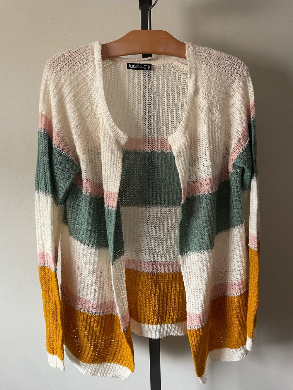 Janina Boho Open Knit Cardigan Sweater Striped Size Medium